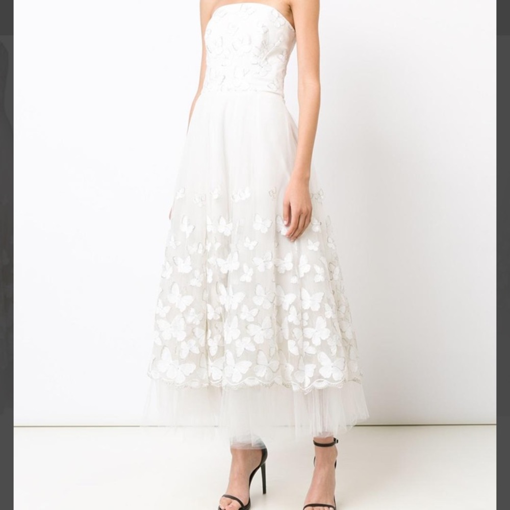 Marchesa Notte Butterfly flared dress ivory/silver