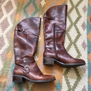 Brown leather riding boots