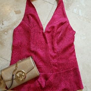 Guess hot pink snake print halter top