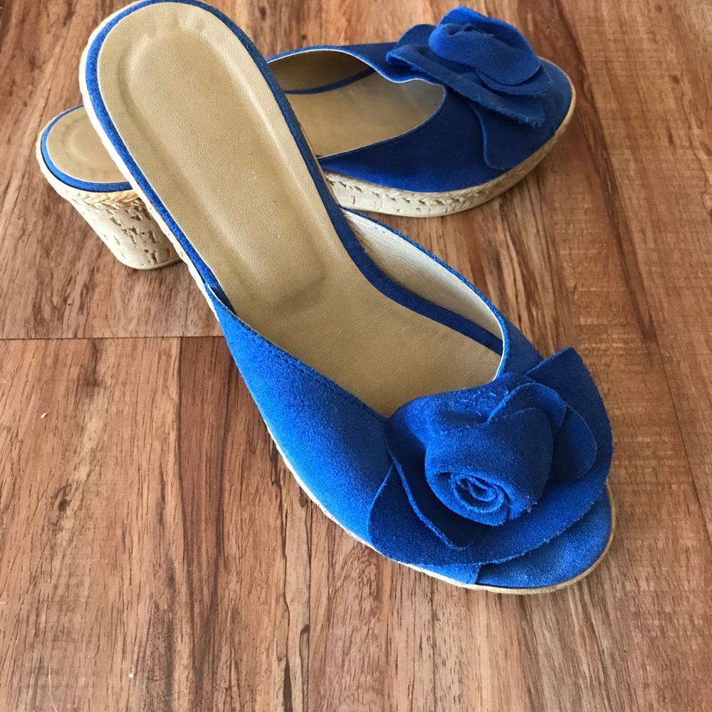 Blue Floral Wedges