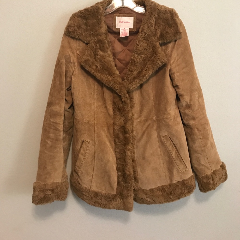 Faux suede and fur coat
