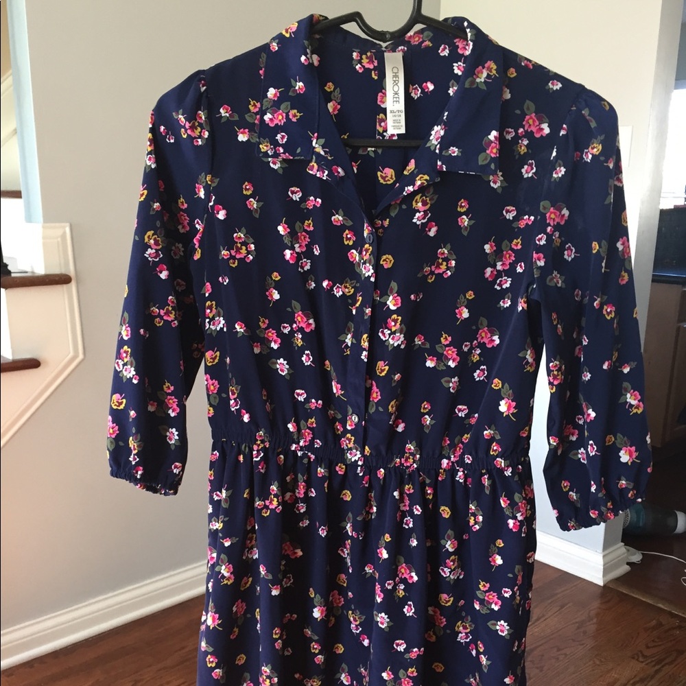 Cheroke Navy Blue Floral Print Dress