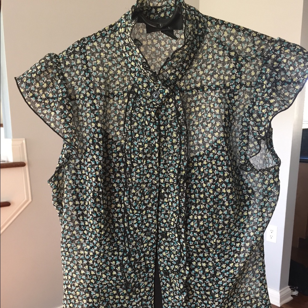 BCK Floral Button Down Sheer Blouse