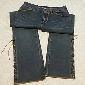 Denim jeans western ranch side leg lace up
