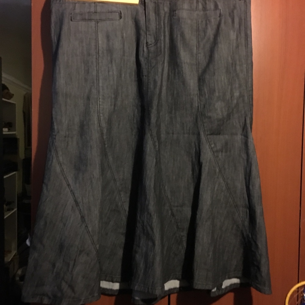 Last Chance. Black denim skirt. Ashley Stewart.