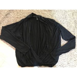 Black open front, deep v long sleeve shirt!