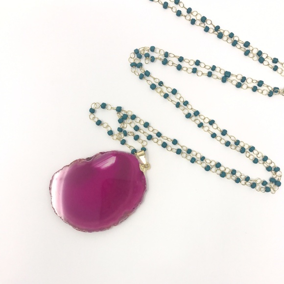 Pink Agate & Turquoise Necklace - Picture 1 of 5