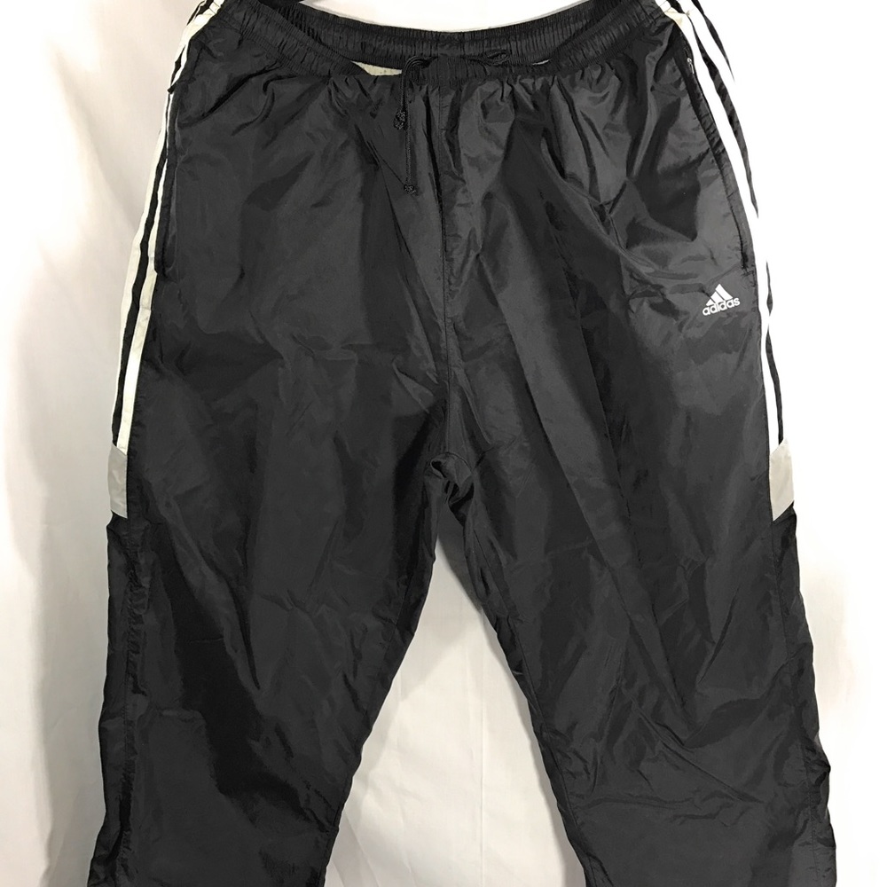 Adidas Track Pants Black Vintage Nylon 3 Stripe XL