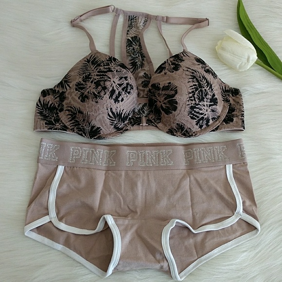 Size 34B PINK  LIGHTLY LINED BRA & BOYSHORT S - Picture 2 of 8