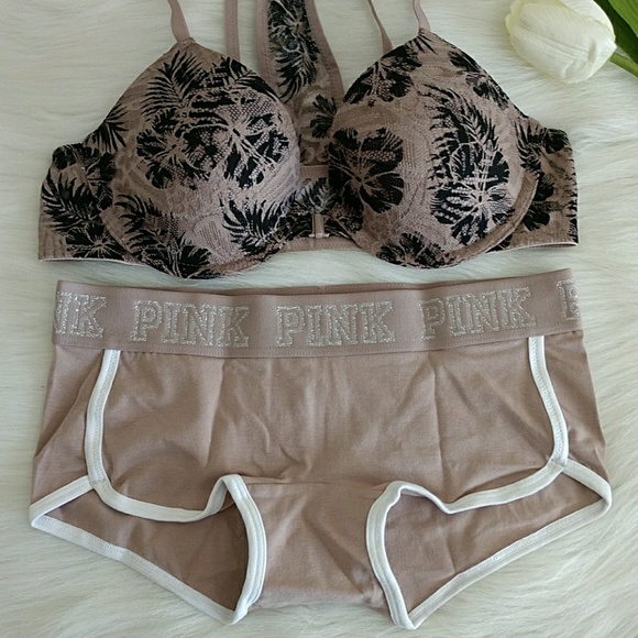 Size 34B PINK  LIGHTLY LINED BRA & BOYSHORT S - Picture 3 of 8