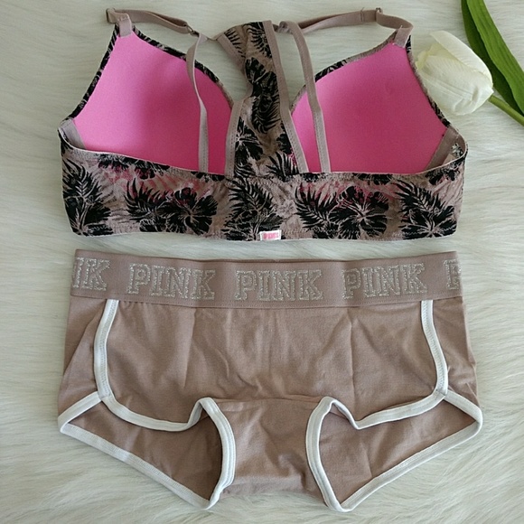 Size 34B PINK  LIGHTLY LINED BRA & BOYSHORT S - Picture 4 of 8