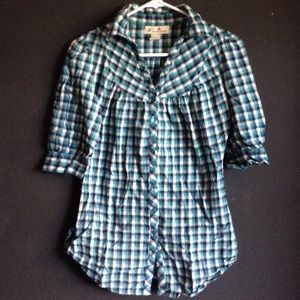 Blue and cream plaid shirt