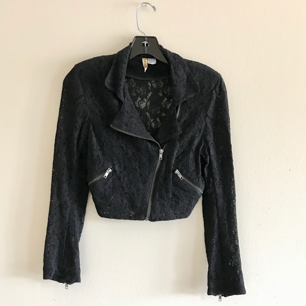 H&M Divided Black Lace Crop Jacket Size 2