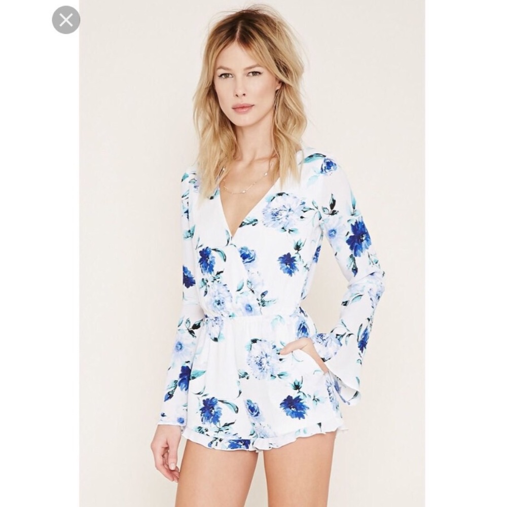 *New* Blue & White Floral Romper