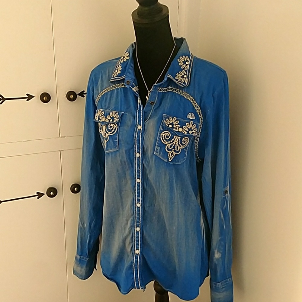 Roar western shirt blue snap embroidered