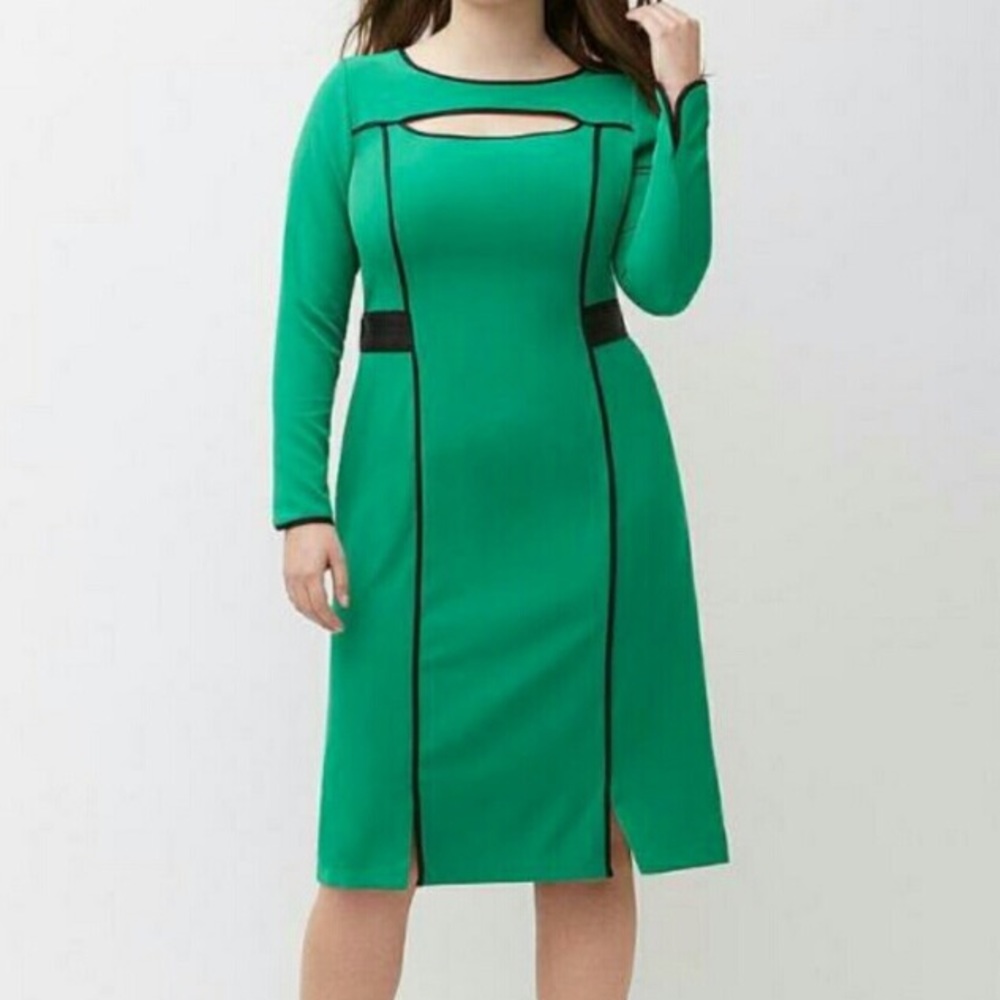 Lane Bryant Green Dress with Faux Leather Trim