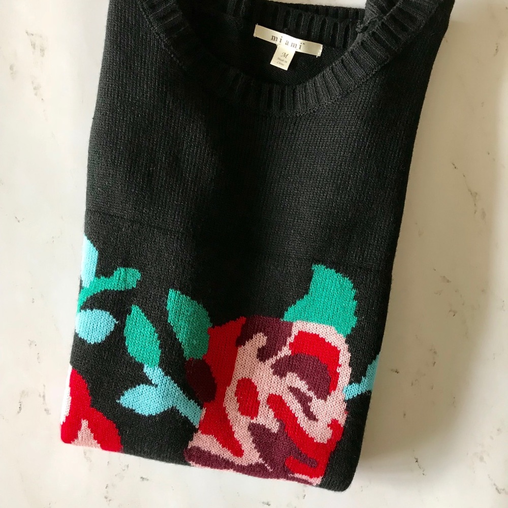 Miami Black Sweater Dress with Floral Pattern