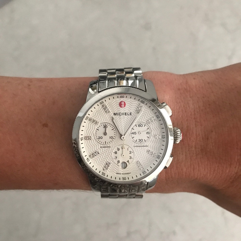 Michele stainless steel watch with diamonds