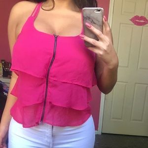 Magenta Ruffled shirt