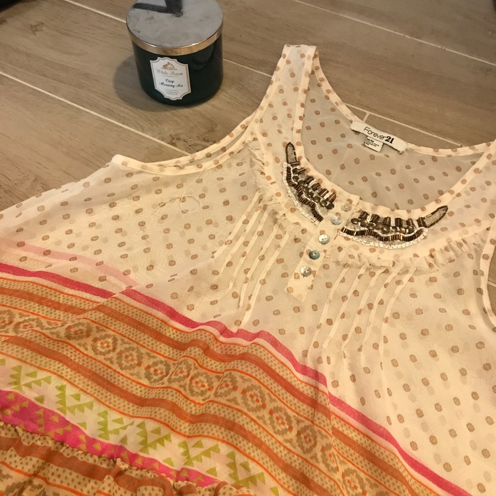 NWOT | M | Forever21 | Sheer Jeweled Flowey Tank