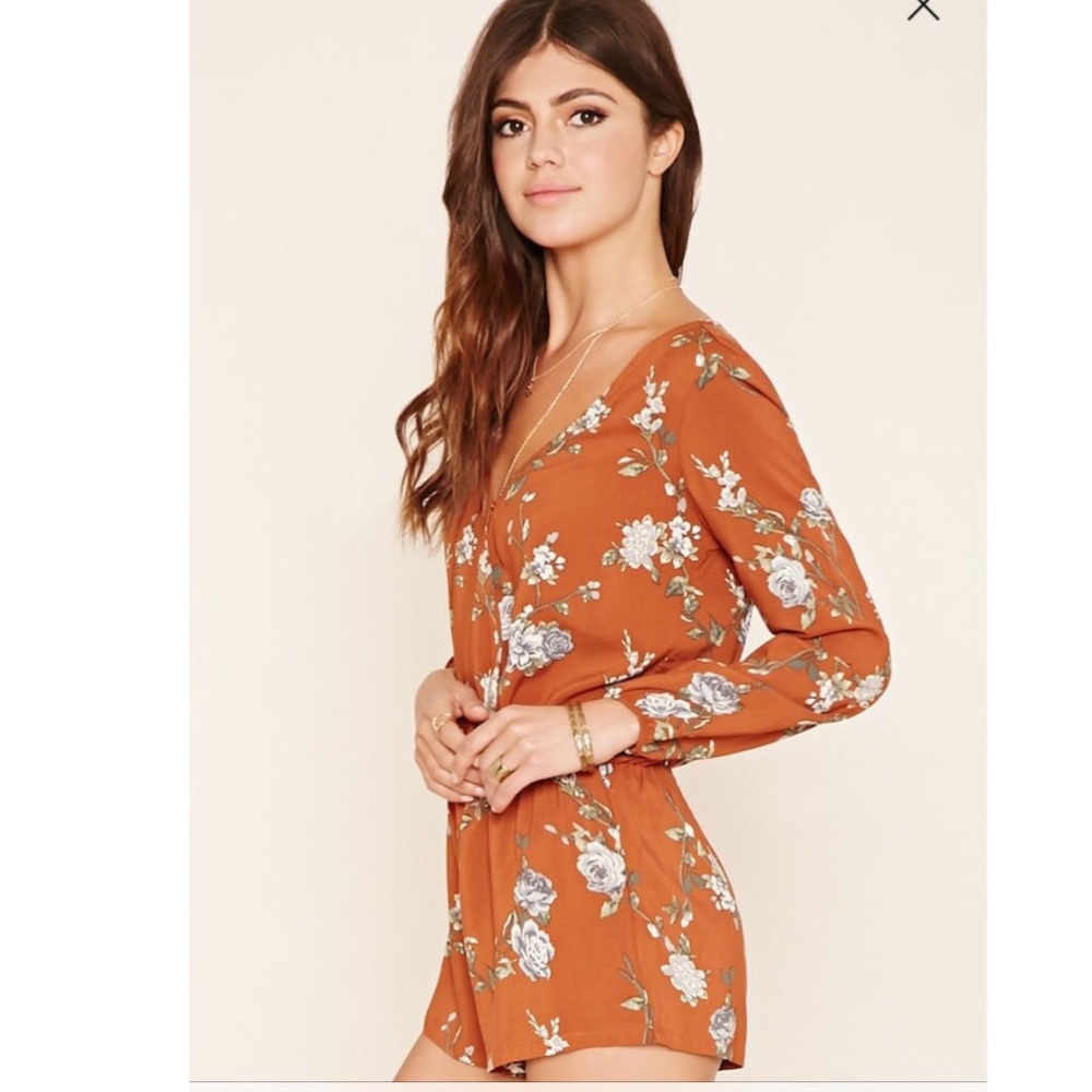 Forever 21 Burnt Orange/ Floral Romper