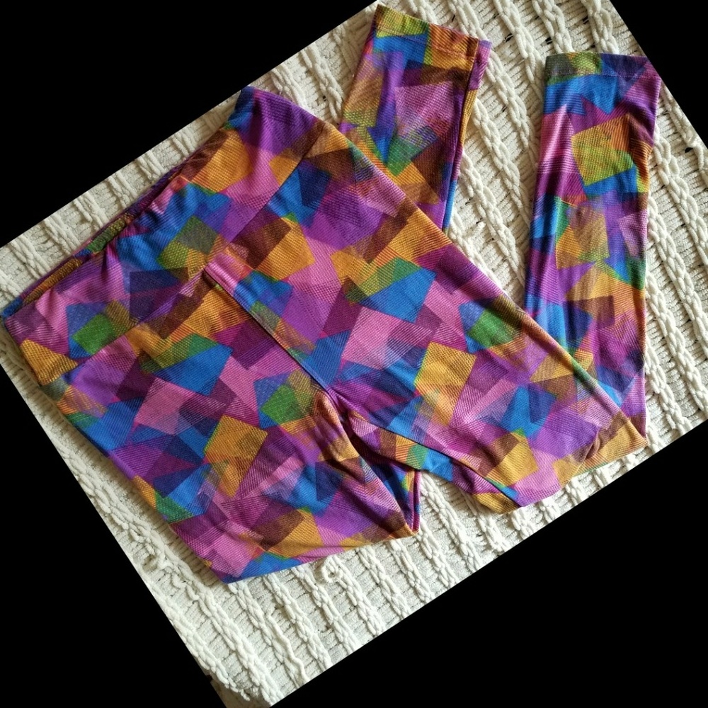 LuLaRoe leggings OS Sally patchwork NBC pink blue