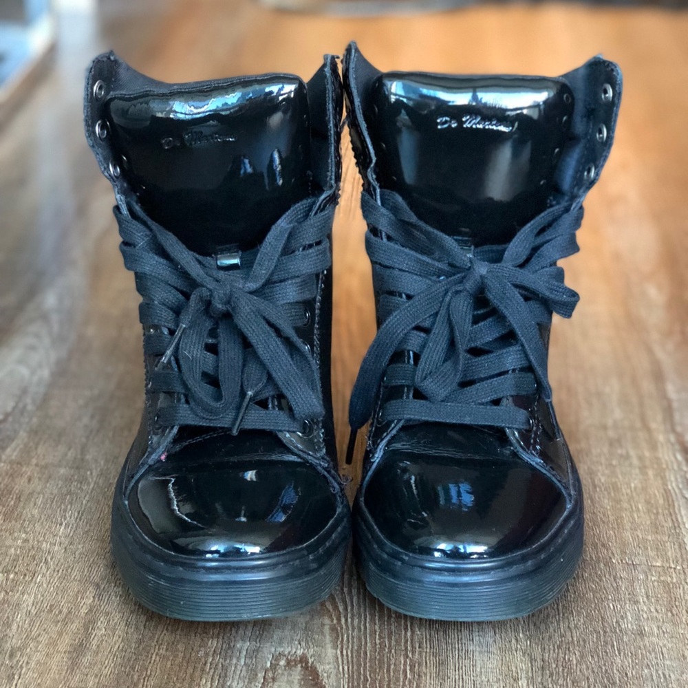 Dr. Martens black patent leather high top sneaker