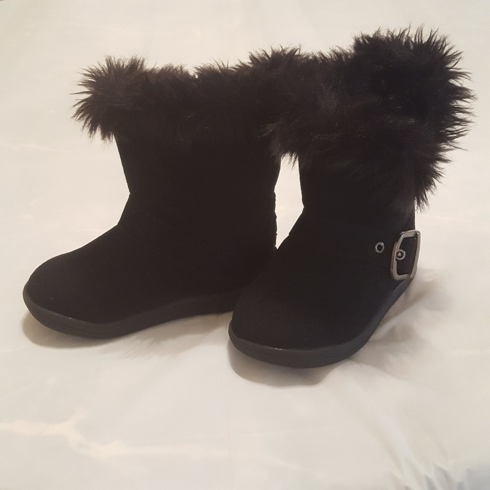 Toddler Black Winter Fur Boots Size 7