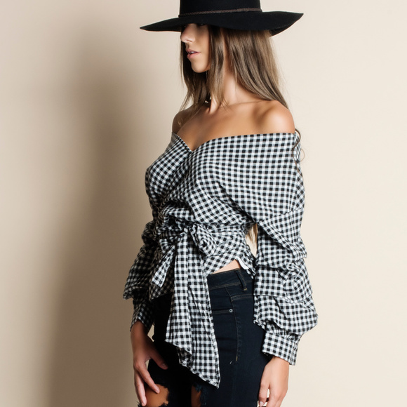 Gingham Wrap Top - Picture 2 of 3