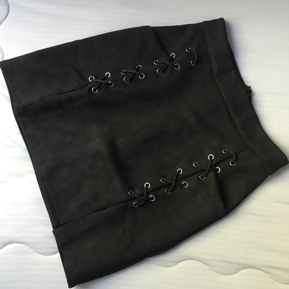 Lace Up Suede Mini Skirt - -★ - Picture 3 of 8
