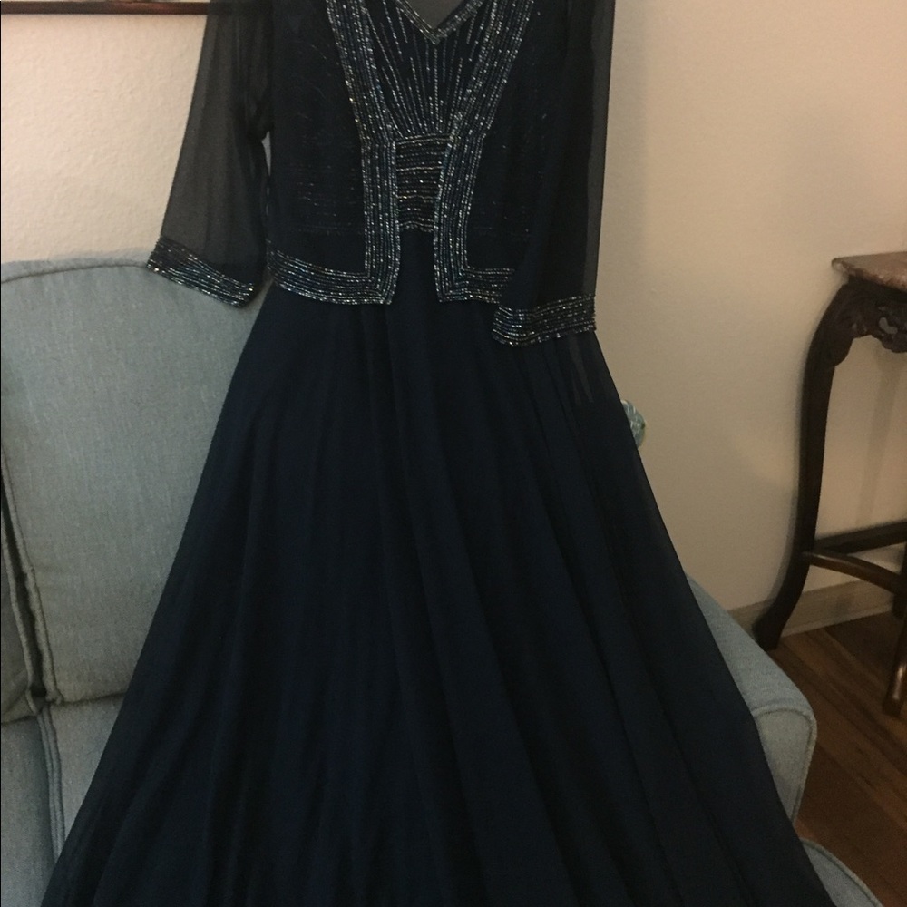 EUC Long Beaded Dress w/Jacket in Navy.