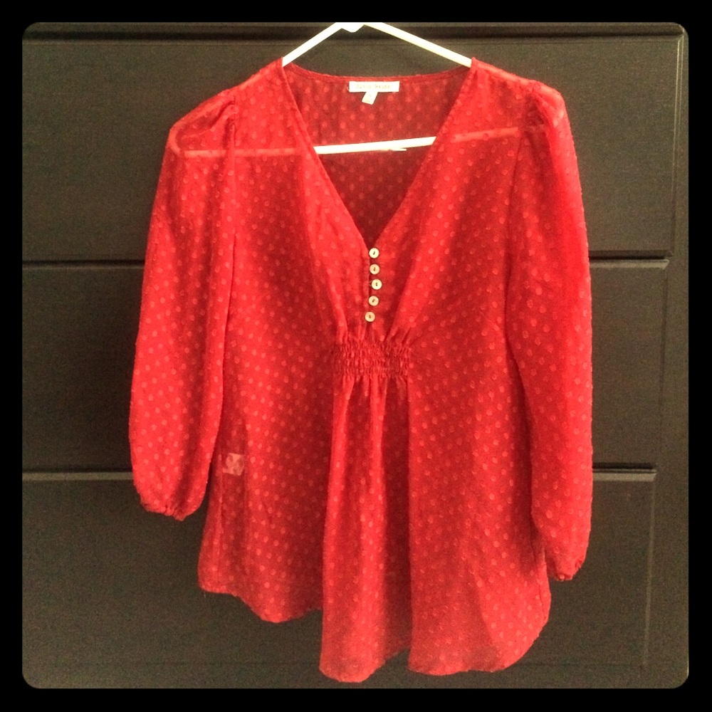 Red polka dot quarter sleeve blouse