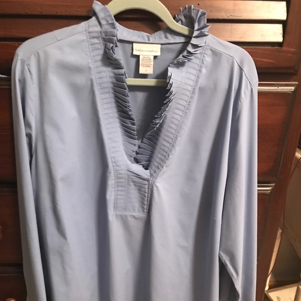 Soft Surroundings pleated light blue blouse
