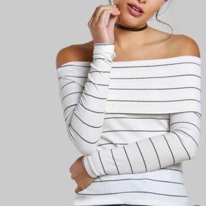 Black and White Striped Off the Shoulder Top