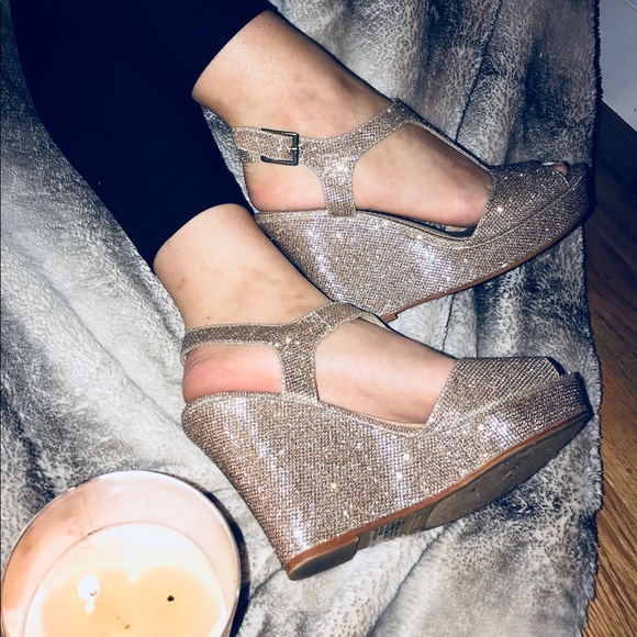 Gold sparkle wedges worn once ✨✨ - Picture 2 of 4