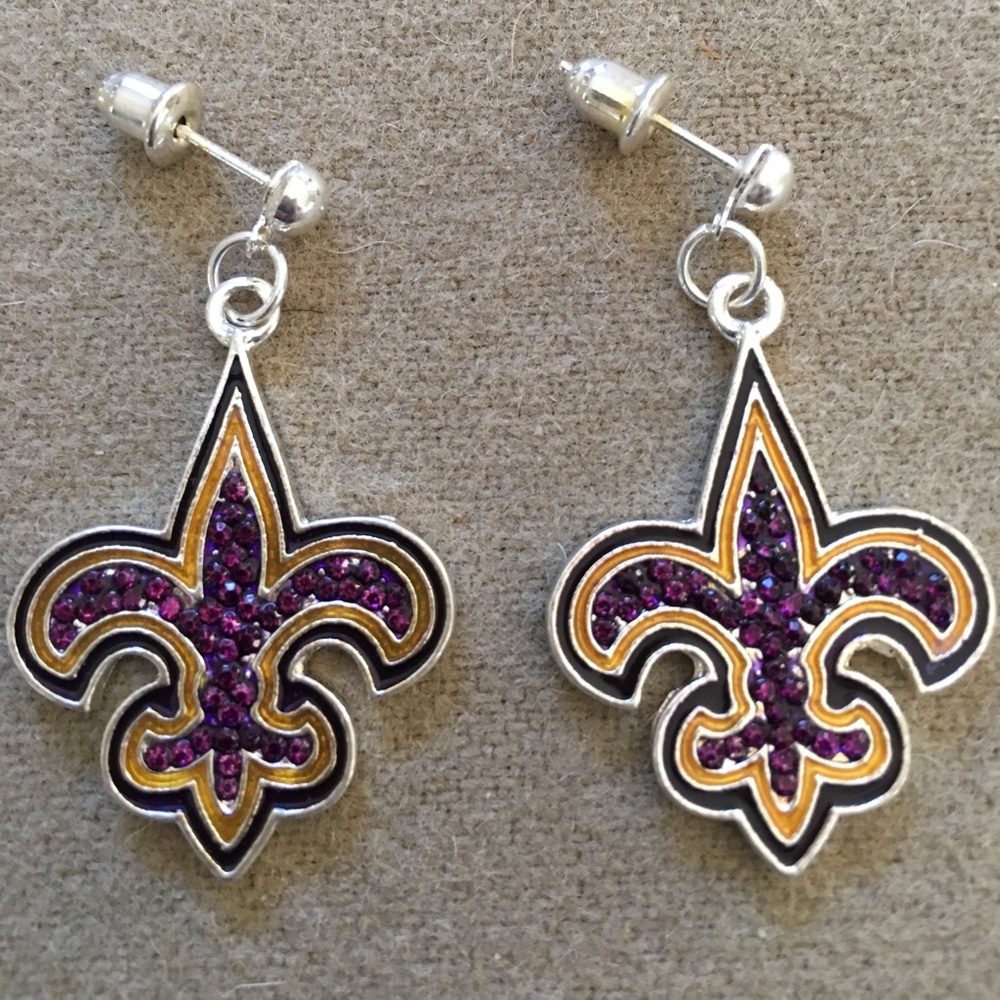 SAINT'S FANS. Fluer De Lis Pierced Earrings - Picture 2 of 5