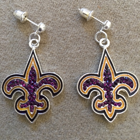 SAINT'S FANS. Fluer De Lis Pierced Earrings - Picture 2 of 5
