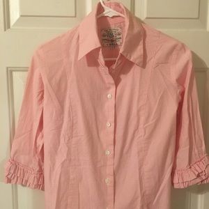 Gingham pink button down with frilly sleeves