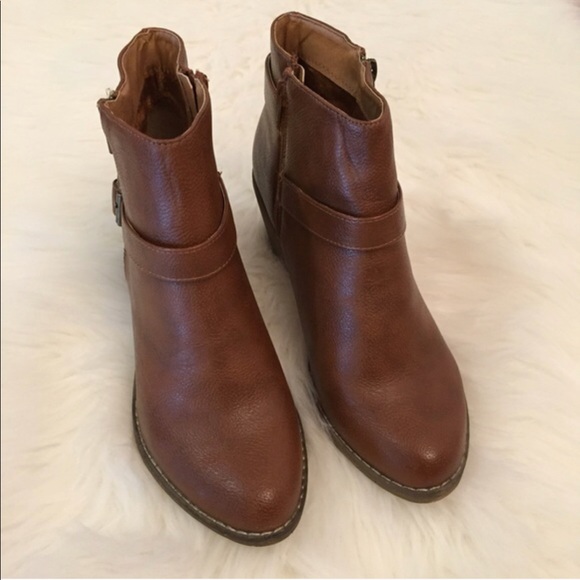 •LAST 1• Distressed Cognac Buckle Zip Moto Boots - Picture 2 of 4