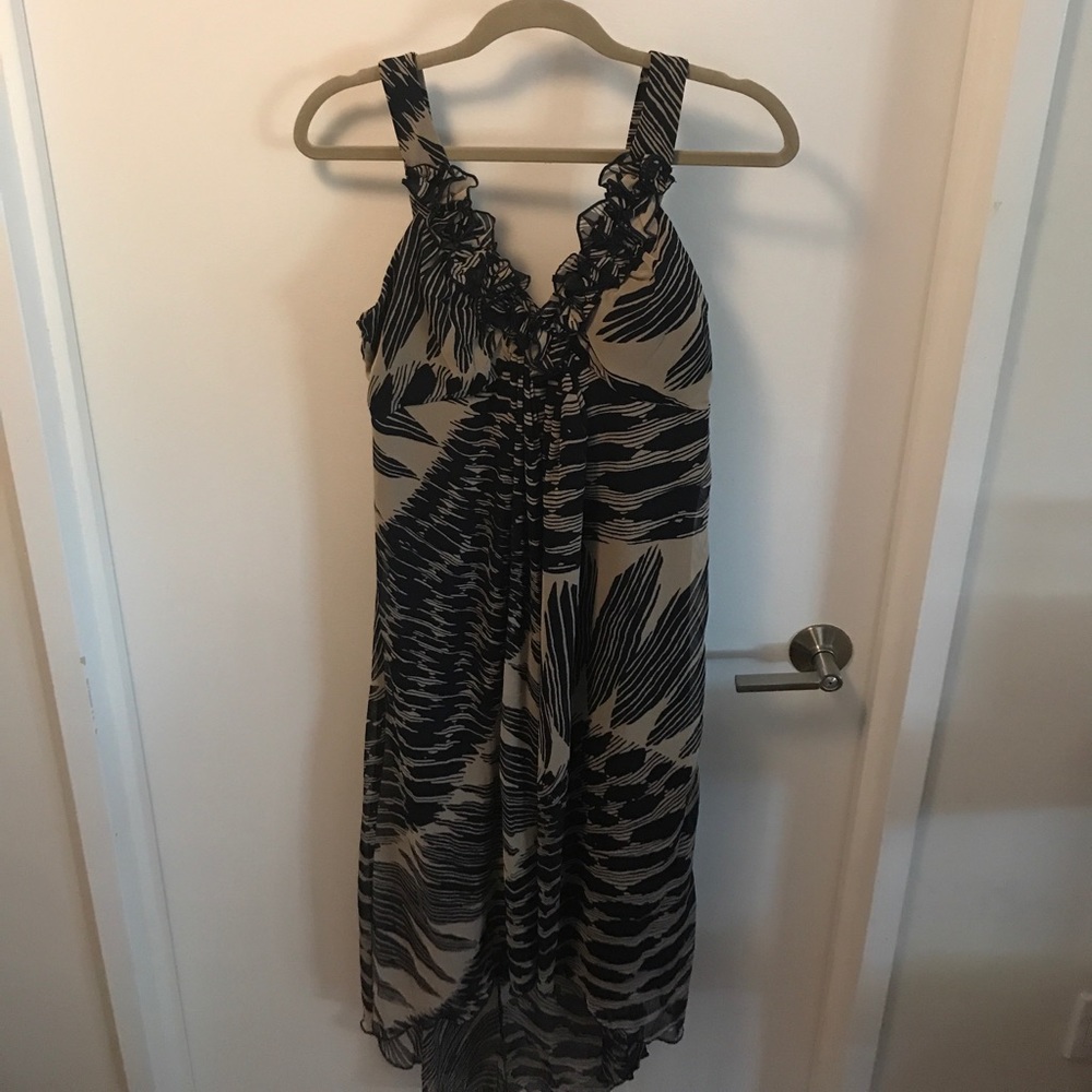 Navy & beige silk Cynthia Rowley dress