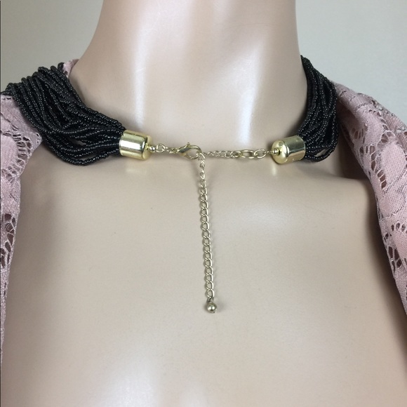 Black Beads Beaded Gold Bar Embellished Necklace - Picture 2 of 4