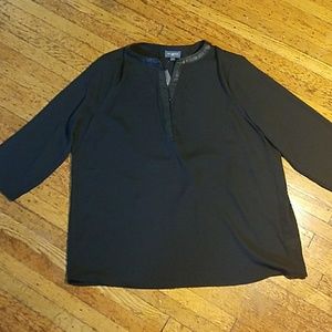 Black 3/4 sleeve blouse with leather trim size m
