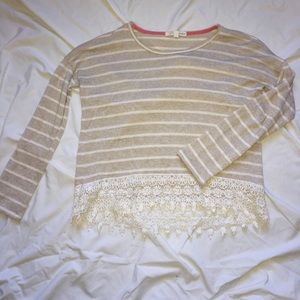 Striped Crochet Trimmed Long-Sleeve Shirt