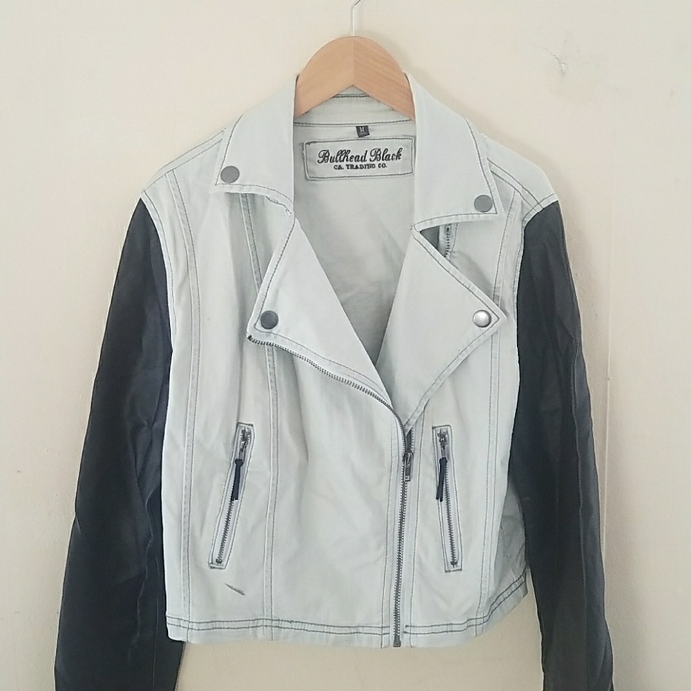 Light Wash Denim and Faux Leather Bullhead Jacket