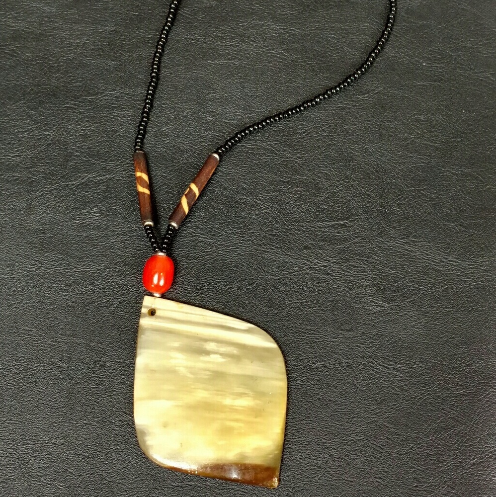Unique vintage necklace large earth tones pendant - Picture 2 of 8