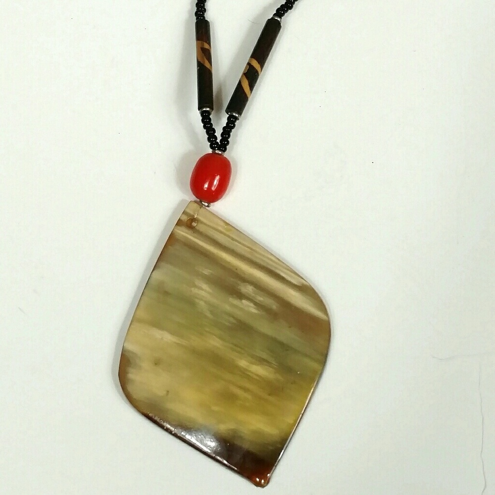 Unique vintage necklace large earth tones pendant - Picture 3 of 8