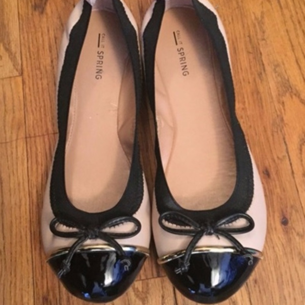 Black and Nude Pink Ballet Flats by Call it Spring