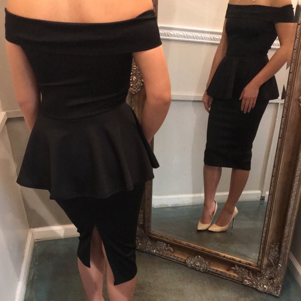 Brand New Black Peplum Midi Dress Knee Length