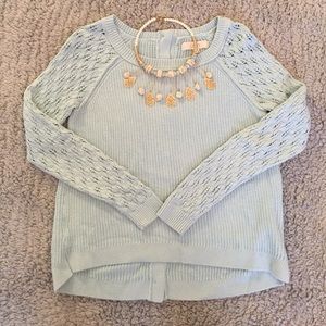 Ice Blue Back Button Sweater