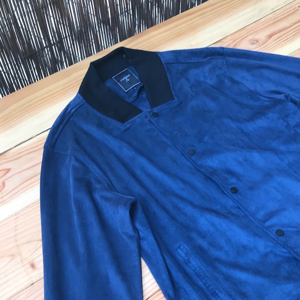 Ultra Suede Mens Blue Bomber Jacket